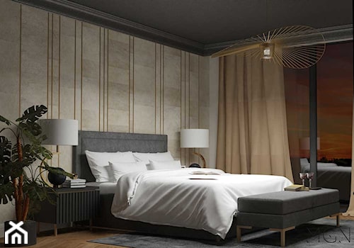 Akcenty złota - Średnia szara sypialnia, styl nowoczesny - zdjęcie od Pracownia Architektoniczna Małgorzaty Górskiej-Niwińskiej