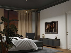Akcenty złota - Średnia biała sypialnia z balkonem / tarasem, styl nowoczesny - zdjęcie od Pracownia Architektoniczna Małgorzaty Górskiej-Niwińskiej
