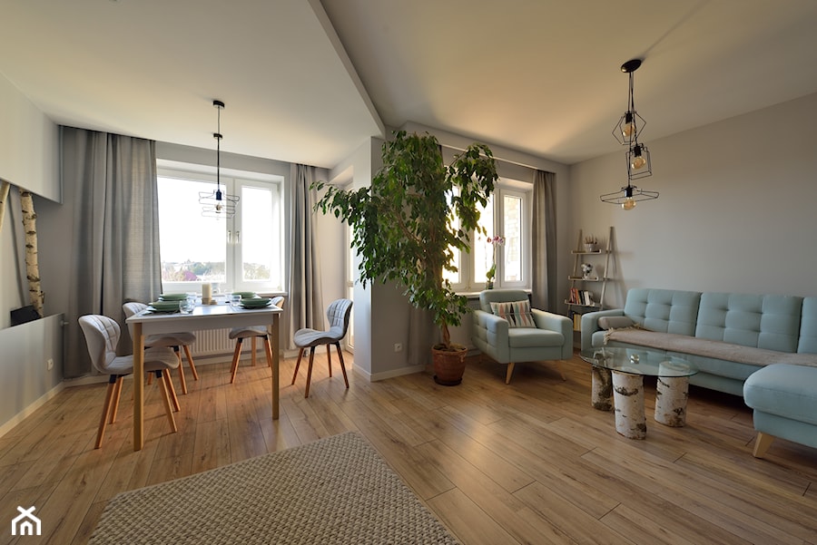 Mieszkanie w stylu skandynawskim - Duży szary salon z jadalnią, styl skandynawski - zdjęcie od Koncept Beautiful Inside inż. Szymon Kamiński