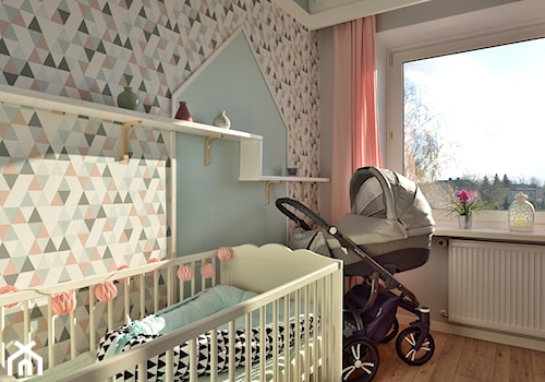 Mieszkanie w stylu skandynawskim - Średni biały różowy szary niebieski pokój dziecka dla niemowlaka ... - zdjęcie od Koncept Beautiful Inside inż. Szymon Kamiński
