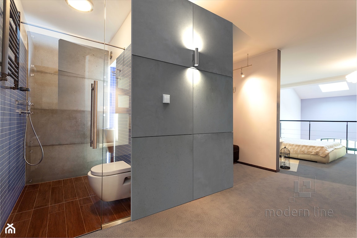 ściana z płyt z betonu architektonicznego w łazience