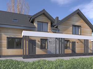 Elewacja domu z drewnem i kamieniem rzecznym - zdjęcie od MyWay Design