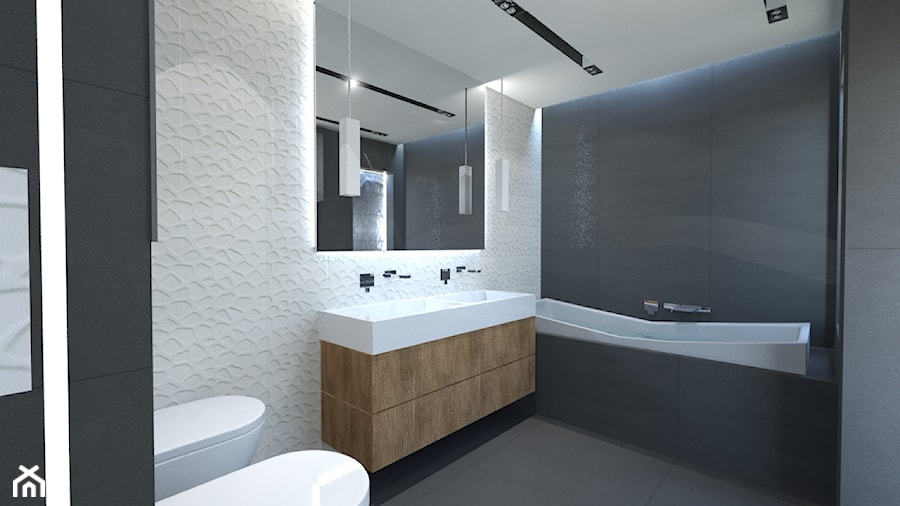 Średnia na poddaszu bez okna z dwoma umywalkami łazienka - zdjęcie od Archibranża