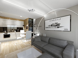 Mieszkanie 56m2 - Średni czarny szary salon z kuchnią z jadalnią, styl minimalistyczny - zdjęcie od Archibranża