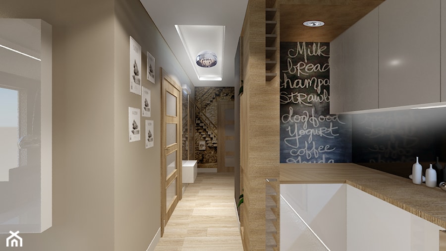 Mieszkanie 56m2 - Mała otwarta szara kuchnia w kształcie litery l, styl minimalistyczny - zdjęcie od Archibranża