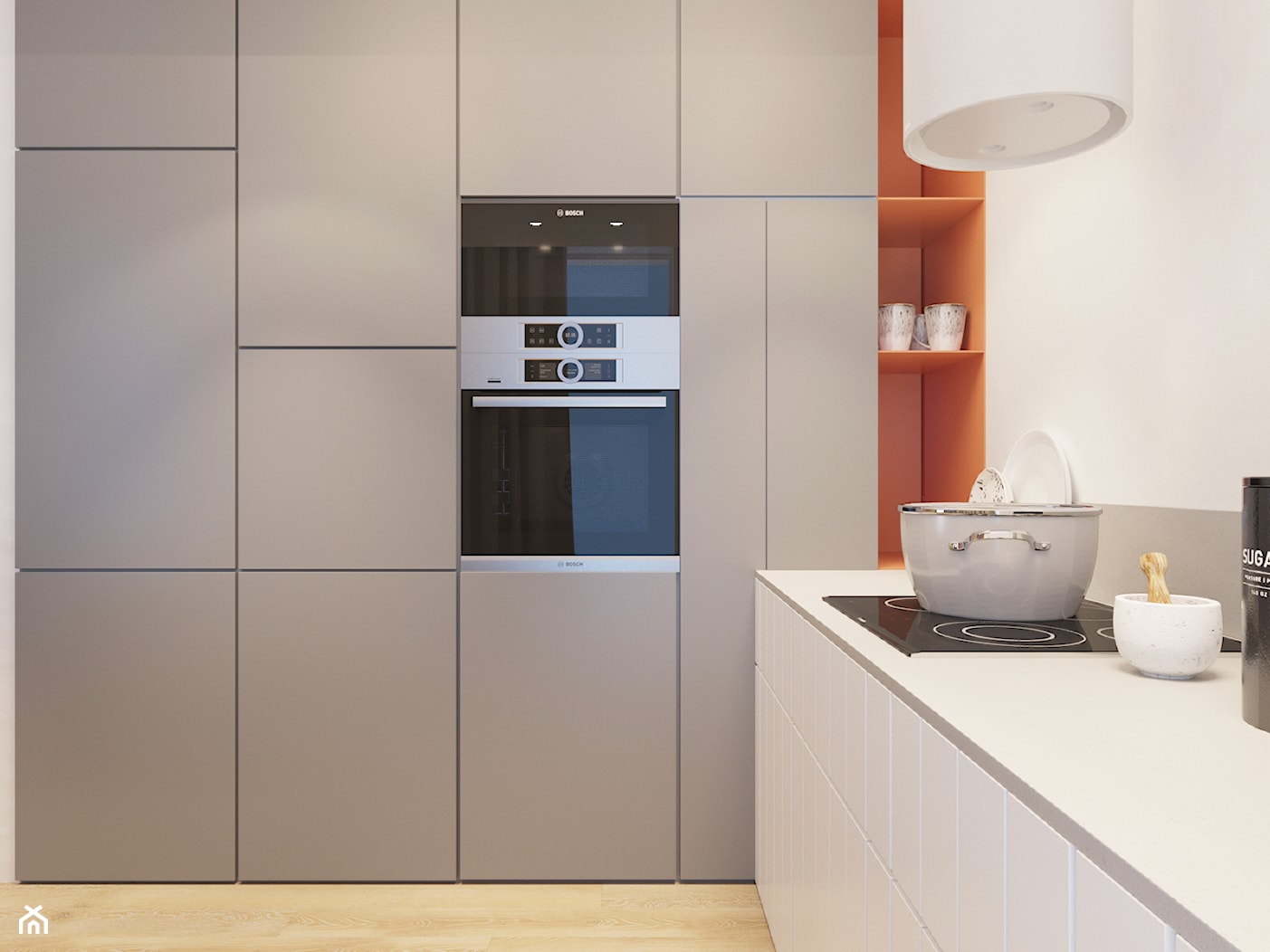 Minimalistyczne mieszkanie z akcentem pomarańczy, - Kuchnia, styl minimalistyczny - zdjęcie od YAY! ARCHITEKTURA - Homebook