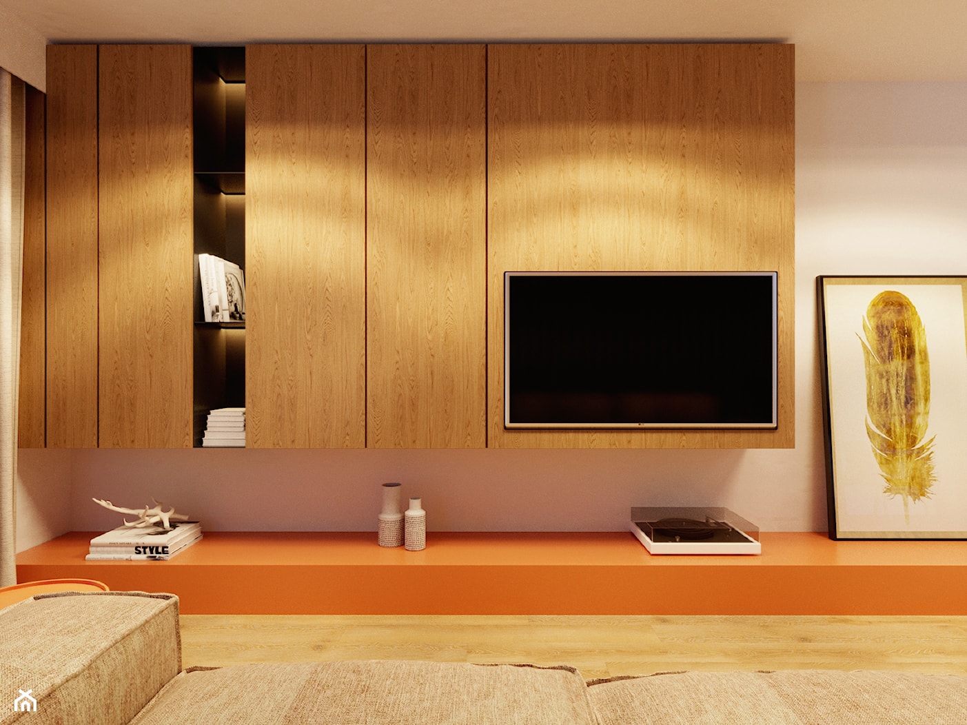 Minimalistyczne mieszkanie z akcentem pomarańczy, - Salon, styl minimalistyczny - zdjęcie od YAY! ARCHITEKTURA - Homebook