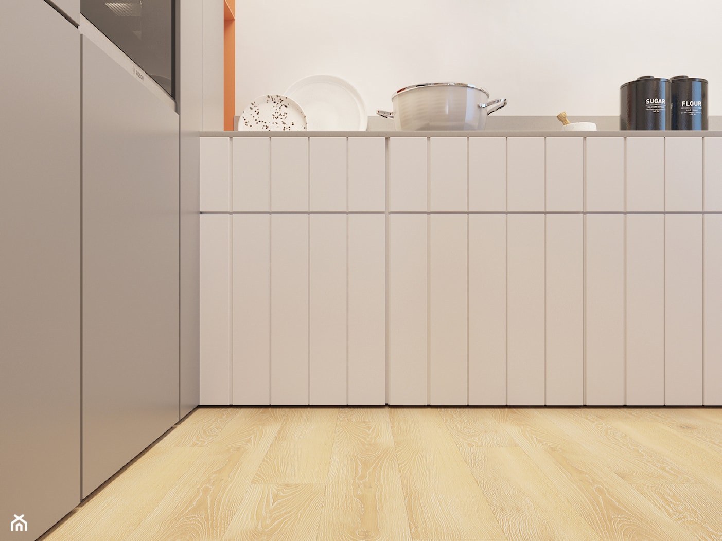 Minimalistyczne mieszkanie z akcentem pomarańczy, - Kuchnia, styl minimalistyczny - zdjęcie od YAY! ARCHITEKTURA - Homebook