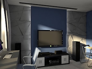 Średnie w osobnym pomieszczeniu niebieskie szare biuro, styl nowoczesny - zdjęcie od archJudyta Aranżacja Wnętrz Judyta Grzybek