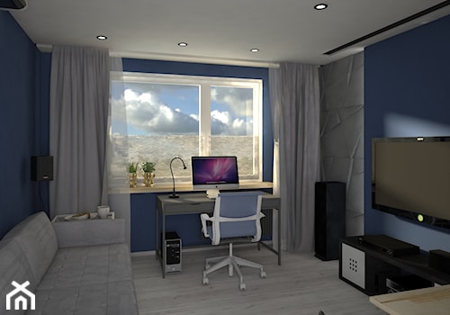 Średnie w osobnym pomieszczeniu z sofą niebieskie szare biuro, styl nowoczesny - zdjęcie od archJudyta Aranżacja Wnętrz Judyta Grzybek