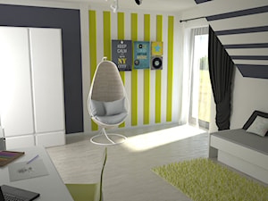 Duży biały czarny żółty pokój dziecka dla nastolatka dla chłopca dla dziewczynki, styl nowoczesny - zdjęcie od archJudyta Aranżacja Wnętrz Judyta Grzybek