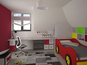 Średni biały czerwony pokój dziecka dla dziecka dla nastolatka dla dziewczynki, styl nowoczesny - zdjęcie od archJudyta Aranżacja Wnętrz Judyta Grzybek