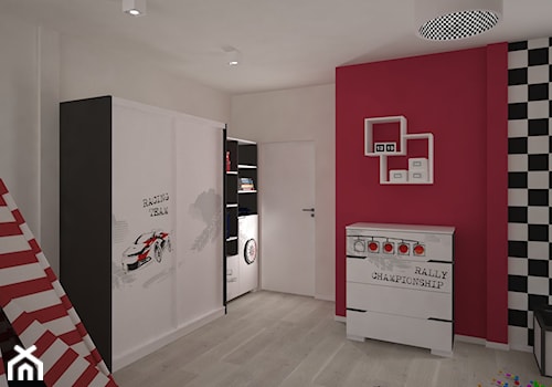 Duży biały czerwony czarny pokój dziecka dla nastolatka dla chłopca dla dziewczynki, styl nowoczesny - zdjęcie od archJudyta Aranżacja Wnętrz Judyta Grzybek