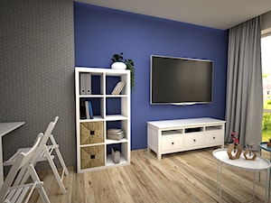 Średni niebieski szary salon, styl minimalistyczny - zdjęcie od archJudyta Aranżacja Wnętrz Judyta Grzybek