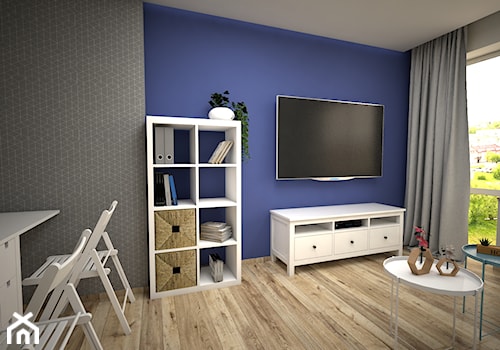 Średni niebieski szary salon, styl minimalistyczny - zdjęcie od archJudyta Aranżacja Wnętrz Judyta Grzybek