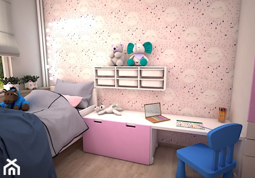 Mały różowy szary pokój dziecka dla dziecka dla chłopca dla dziewczynki, styl nowoczesny - zdjęcie od archJudyta Aranżacja Wnętrz Judyta Grzybek