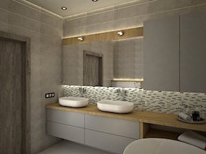 Średnia na poddaszu bez okna z dwoma umywalkami łazienka, styl nowoczesny - zdjęcie od archJudyta Aranżacja Wnętrz Judyta Grzybek