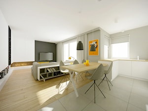Mieszkanie Staw Wróbla Gdańsk - Duża beżowa biała czarna jadalnia w salonie w kuchni, styl nowoczesny - zdjęcie od MC _Pracownia Architektoniczna