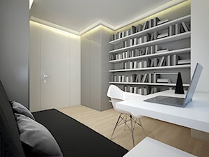 dom, pow. 130 m2, Azaliowa, City House, Gdańsk - Średnie w osobnym pomieszczeniu z sofą z zabudowanym biurkiem szare biuro - zdjęcie od 3miasto design