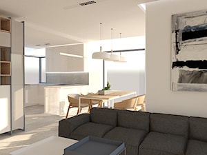Dom w Gorzowie Wielkopolskim - Mały szary salon z kuchnią z jadalnią, styl minimalistyczny - zdjęcie od emilia cieśla | design & interior design