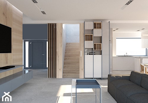 Dom w Gorzowie Wielkopolskim - Średni szary salon z kuchnią z jadalnią, styl minimalistyczny - zdjęcie od emilia cieśla | design & interior design