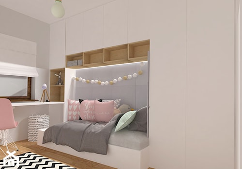Pokój Tosi - Mały szary pokój dziecka dla nastolatka dla chłopca dla dziewczynki, styl minimalistyczny - zdjęcie od emilia cieśla | design & interior design