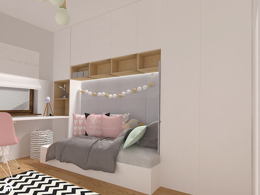 Pokój Tosi - Mały szary pokój dziecka dla nastolatka dla chłopca dla dziewczynki, styl minimalistyczny - zdjęcie od emilia cieśla | design & interior design