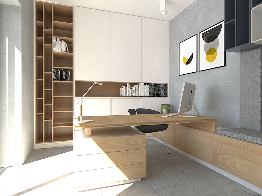 Biuro w domu - Średnie w osobnym pomieszczeniu z zabudowanym biurkiem szare biuro, styl nowoczesny - zdjęcie od emilia cieśla | design & interior design
