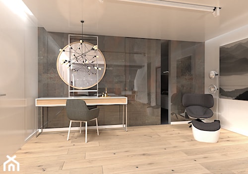Projekt sypialni na poddaszu - Duża szara z biurkiem sypialnia, styl nowoczesny - zdjęcie od emilia cieśla | design & interior design