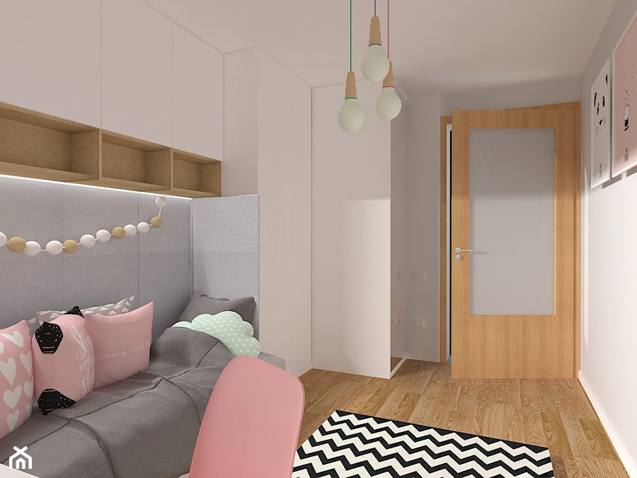 Pokój Tosi - Mały biały pokój dziecka dla nastolatka dla dziewczynki, styl minimalistyczny - zdjęcie od emilia cieśla | design & interior design