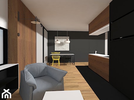 Aranżacje wnętrz - Jadalnia: Mieszkanie 39 m2 - Średnia czarna jadalnia w kuchni, styl minimalistyczny - emilia cieśla | design & interior design. Przeglądaj, dodawaj i zapisuj najlepsze zdjęcia, pomysły i inspiracje designerskie. W bazie mamy już prawie milion fotografii!