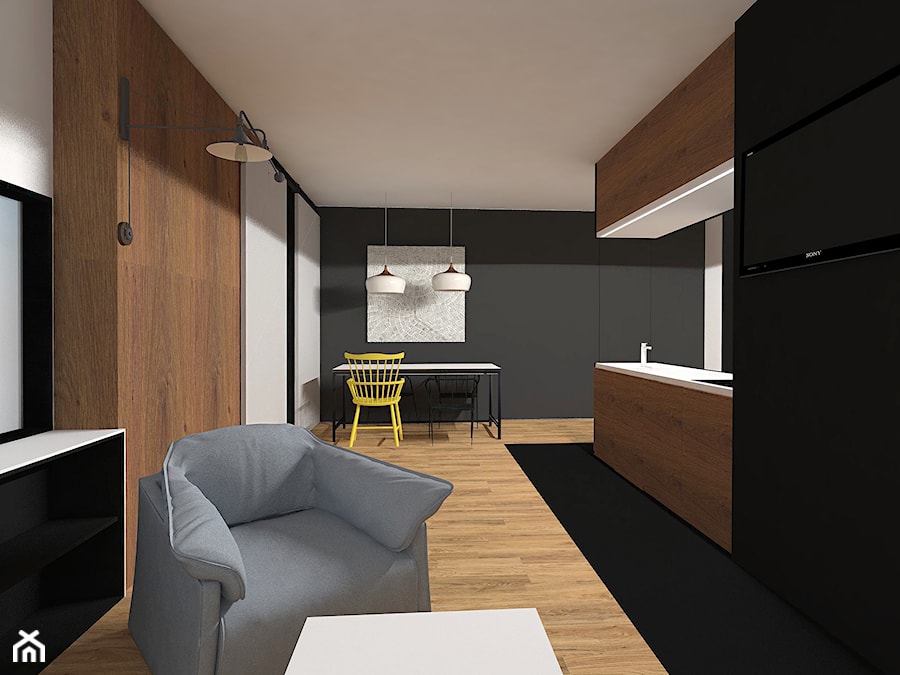 Mieszkanie 39 m2 - Średnia czarna jadalnia w kuchni, styl minimalistyczny - zdjęcie od emilia cieśla | design & interior design