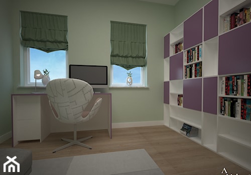 Biuro w domu - Małe w osobnym pomieszczeniu z sofą zielone biuro, styl nowoczesny - zdjęcie od Aranżacja | Wnętrza | Projekty | Wykończenia domów i mieszkań