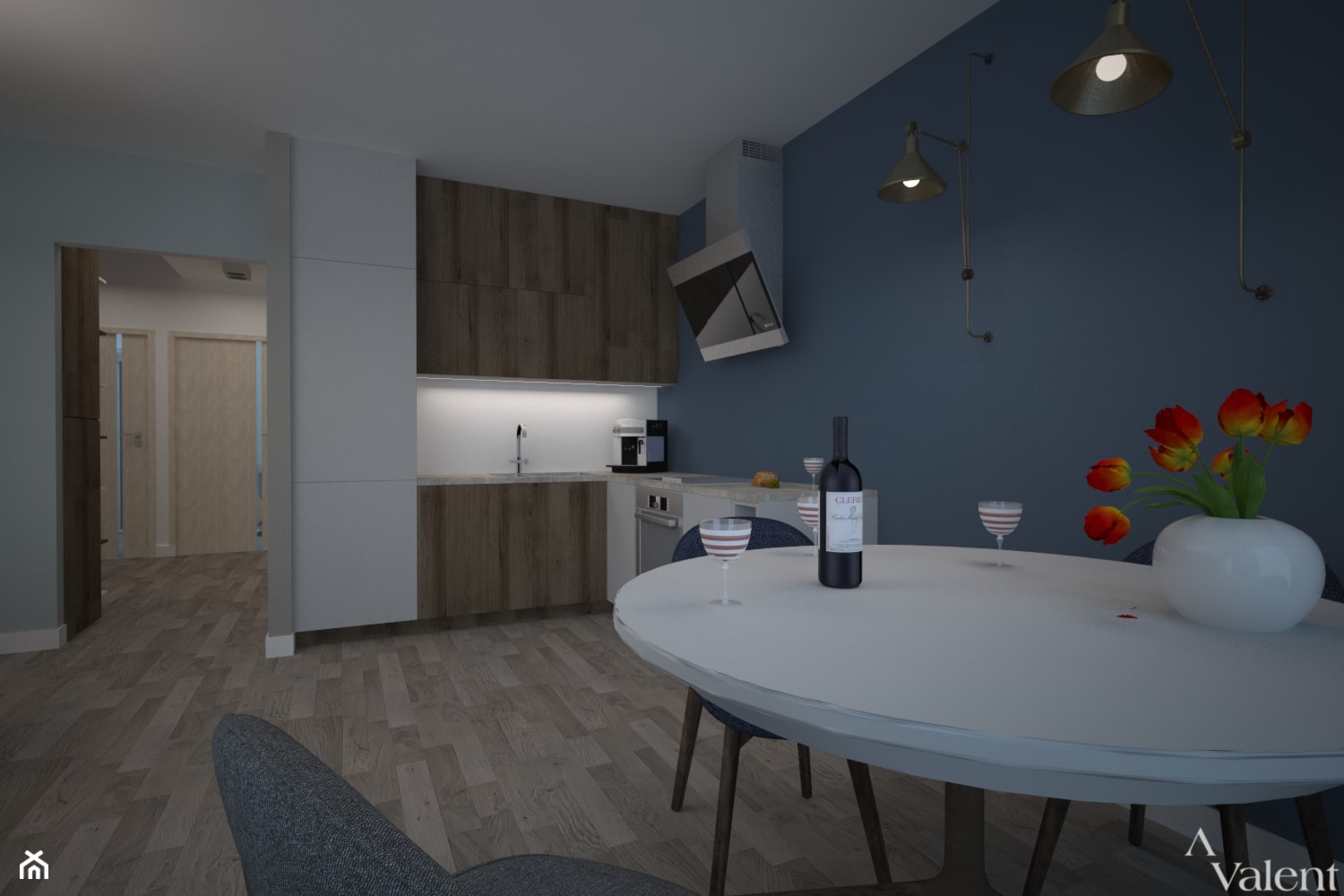 Dom z salonem w stylu industrialnym - Średnia niebieska jadalnia w kuchni, styl industrialny - zdjęcie od Aranżacja | Wnętrza | Projekty | Wykończenia domów i mieszkań - Homebook