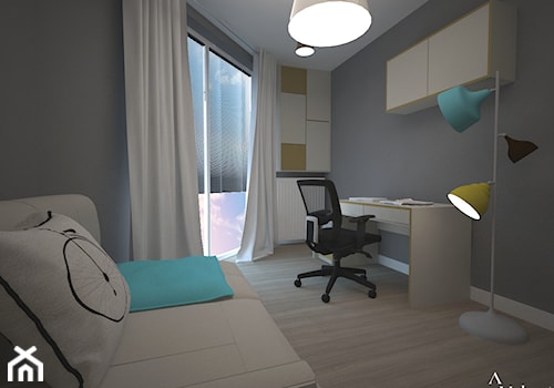 Biuro w domu - Średnie w osobnym pomieszczeniu z sofą szare biuro, styl nowoczesny - zdjęcie od Aranżacja | Wnętrza | Projekty | Wykończenia domów i mieszkań