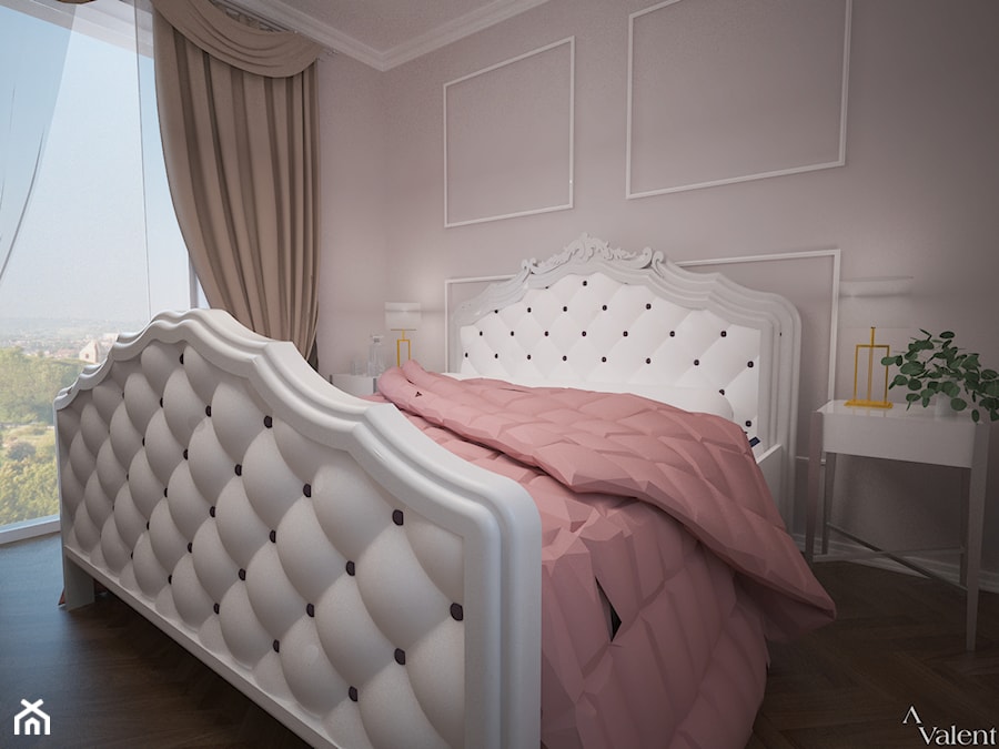 Aranżacja i projekt wnętrza domu w stylu GLAMOUR - Średnia beżowa biała sypialnia, styl glamour - zdjęcie od Aranżacja | Wnętrza | Projekty | Wykończenia domów i mieszkań