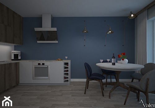 Dom z salonem w stylu industrialnym - Średnia niebieska jadalnia w kuchni, styl industrialny - zdjęcie od Aranżacja | Wnętrza | Projekty | Wykończenia domów i mieszkań