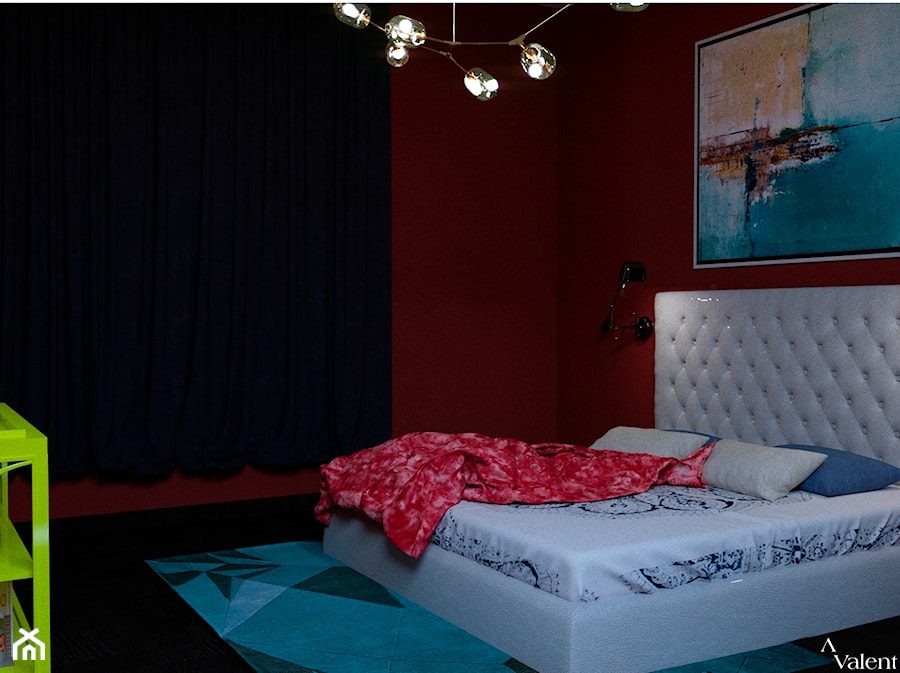 Aranżacja sypialni - Średnia czerwona sypialnia, styl glamour - zdjęcie od Aranżacja | Wnętrza | Projekty | Wykończenia domów i mieszkań