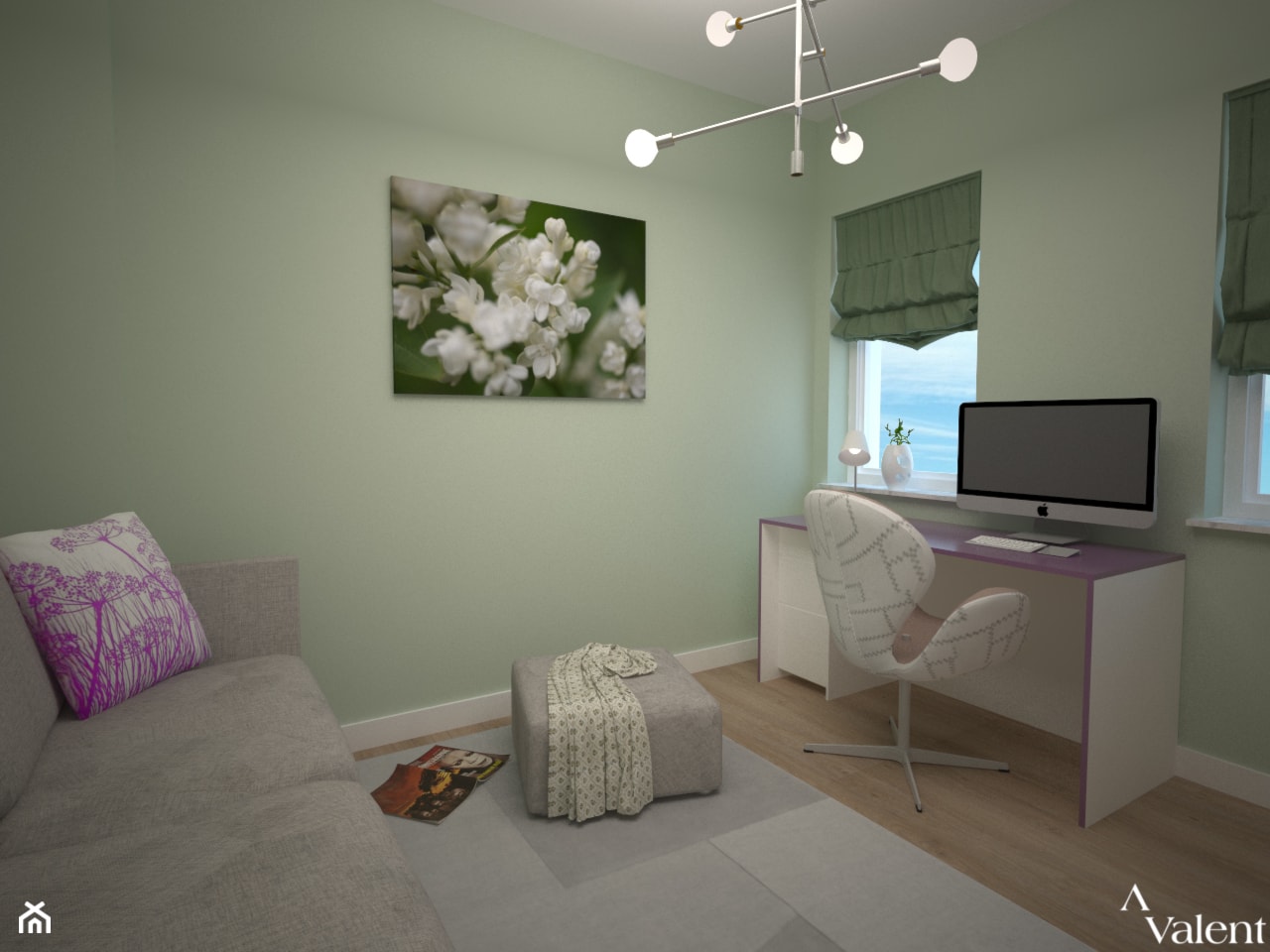 Biuro w domu - Średnie w osobnym pomieszczeniu z sofą zielone biuro, styl nowoczesny - zdjęcie od Aranżacja | Wnętrza | Projekty | Wykończenia domów i mieszkań - Homebook