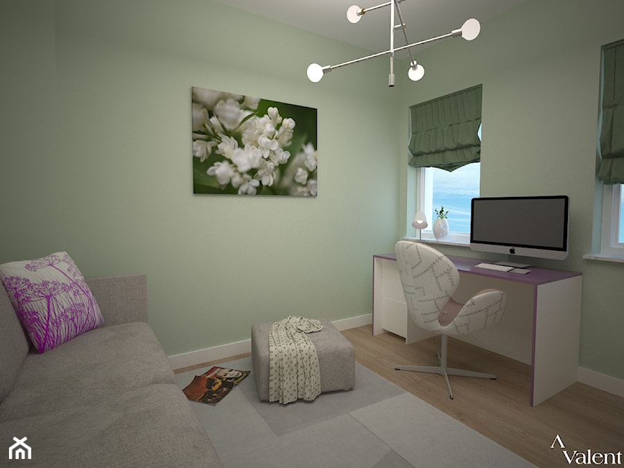 Biuro w domu - Średnie w osobnym pomieszczeniu z sofą zielone biuro, styl nowoczesny - zdjęcie od Aranżacja | Wnętrza | Projekty | Wykończenia domów i mieszkań
