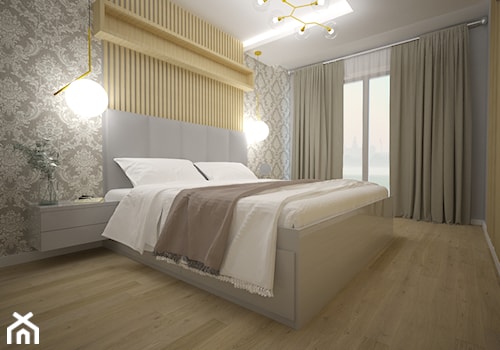Apartament przy ul.Tynieckiej - Średnia szara sypialnia z balkonem / tarasem - zdjęcie od Aranżacja | Wnętrza | Projekty | Wykończenia domów i mieszkań