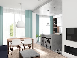 Mieszkanie Wrocław 50 m2 - Mały biały salon z kuchnią z jadalnią, styl industrialny - zdjęcie od RT Studio