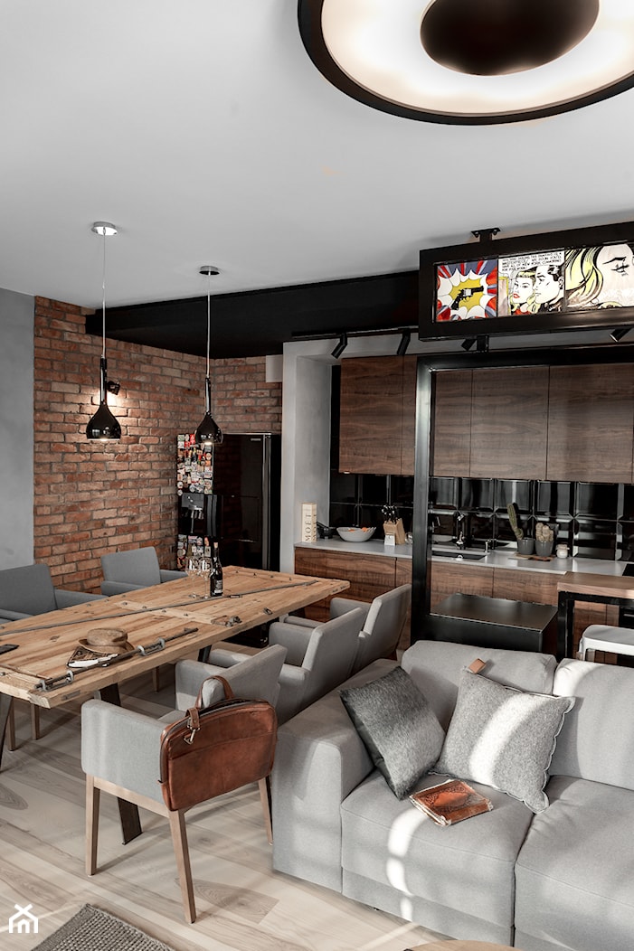 Apartament w Gdańsku - Średnia szara jadalnia w salonie w kuchni, styl nowoczesny - zdjęcie od SIKORA WNĘTRZA - Homebook