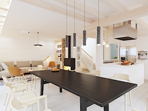 DOM W STYLU SKANDYNAWSKIM - Duża biała jadalnia w salonie w kuchni - zdjęcie od SIKORA WNĘTRZA