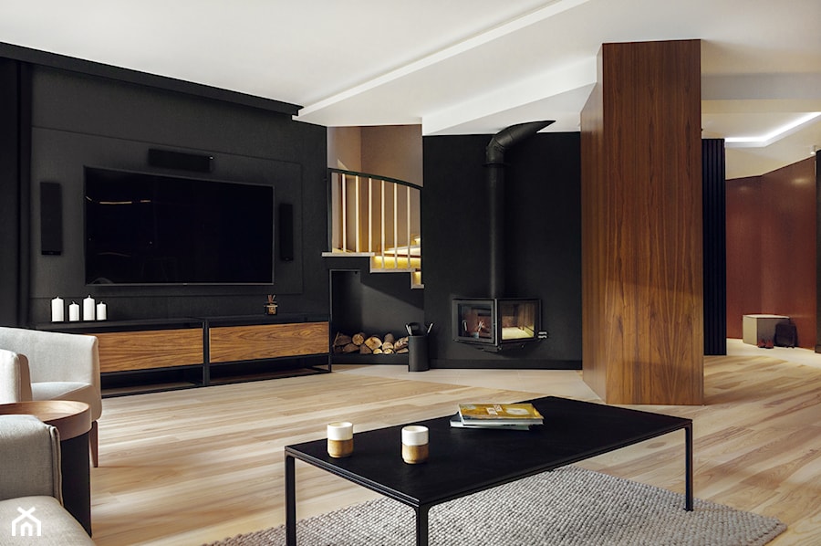 Dom IV - Duży czarny salon, styl nowoczesny - zdjęcie od SIKORA WNĘTRZA