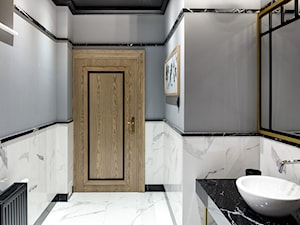 RESTAURACJA JASTNY DWÓR - Średnia bez okna z lustrem z marmurową podłogą łazienka, styl industrialny - zdjęcie od SIKORA WNĘTRZA