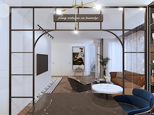 APARTAMENT INDUSTRIAL LOFT - Średni biały salon z jadalnią z barkiem, styl glamour - zdjęcie od SIKORA WNĘTRZA