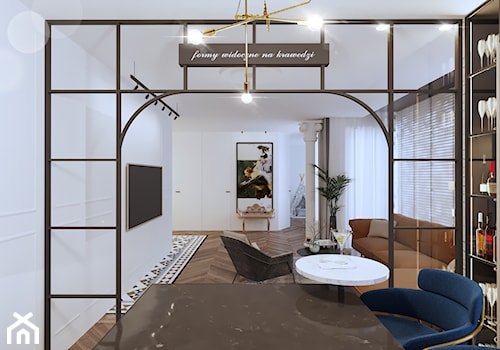 APARTAMENT INDUSTRIAL LOFT - Średni biały salon z jadalnią z barkiem, styl glamour - zdjęcie od SIKORA WNĘTRZA