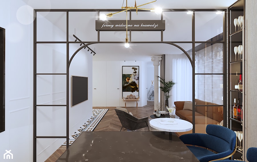 APARTAMENT INDUSTRIAL LOFT - Średni biały salon z jadalnią z barkiem, styl glamour - zdjęcie od SIKORA WNĘTRZA