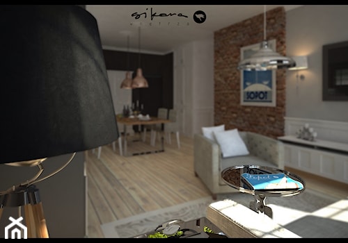 Apartament w Sopocie - Średni biały czarny salon z jadalnią - zdjęcie od SIKORA WNĘTRZA